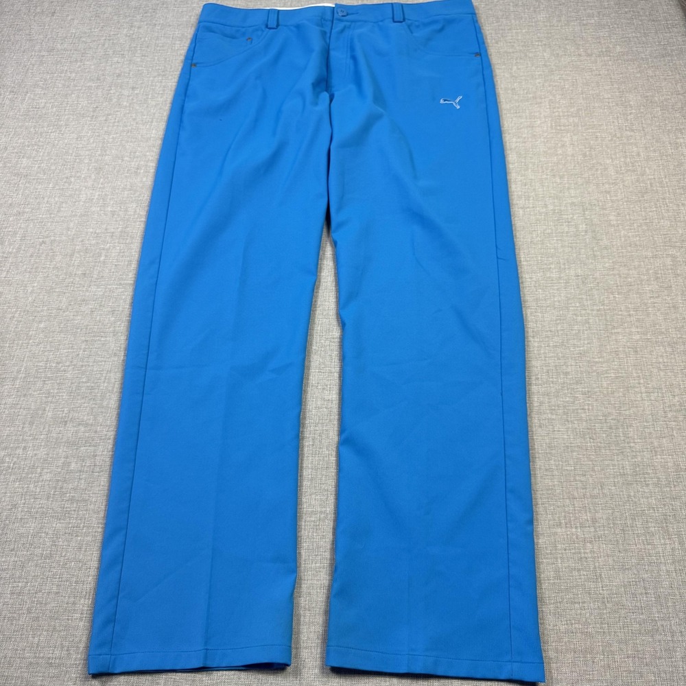 PUMA Pants Mens 36x32 Blue Chino Straight Flat Front Pockets Performance Logo